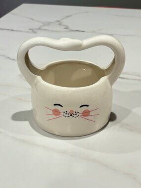 White Ceramic Bunny Face Easter Basket Candy Dish Decor